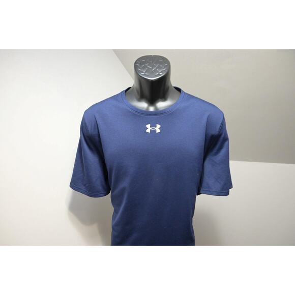 Under Armour Gym Shirt HeatGear Dark Blue Short Sleeve Athletic Mens Large - Picture 3 of 8